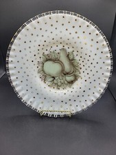 Fenton Art Glass Charleton Decorated Gold Crest Low Cake Plate Fruit/ Dots...