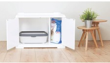 Wooden Pet House XL and Litter Box White Simple Magnetic Closure