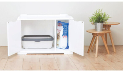 Wooden Pet House XL and Litter Box White Simple Magnetic Closure