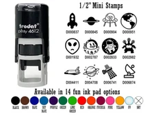 Space Aliens UFOs Rockets Planets 1/2" Self-Inking Rubber Stamp Ink Stamper