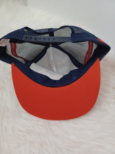 Vtg Au Triumph Forage Tall Fescue Mesh 3 Sriped Trucker Snapback Blue Orange - Picture 10 of 14