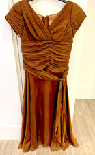 Custom Mother of the Bride Groom BRONZE Pleated Formal Chiffon Dress Sz 8 Petite