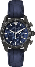 Versace VEDB00418 V-Ray Chronograph black blue Leather Men's Watch NEW