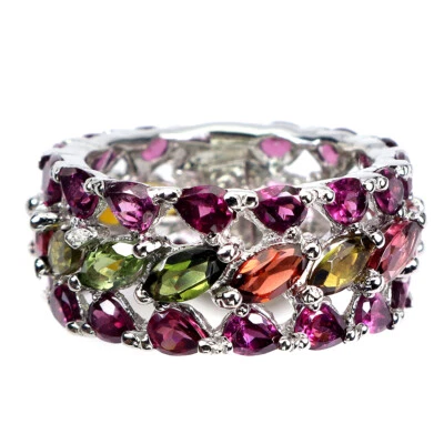 925 Sterlingsilber Ring Marquise Turmalin Rhodolith Edelstein Schmuck Größe 9 - Bild 1 von 4