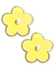 Babies 14K Solid Yellow Gold Yellow Enamel Flower Earrings with baby Screw Backs
