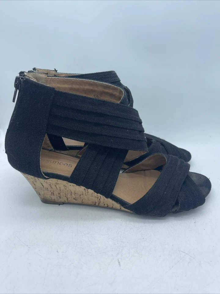 Tacones de cuña cruzados Ricki Criss talla 10 para mujer Maurices tela negra cremallera trasera Foto 2 de 4
