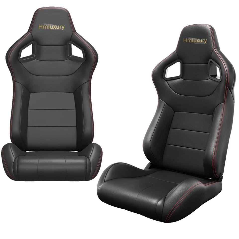 2-Piece Universal Racing Bucket Seats for Kia: Reclinable PVC Leather Foto 2 de 4