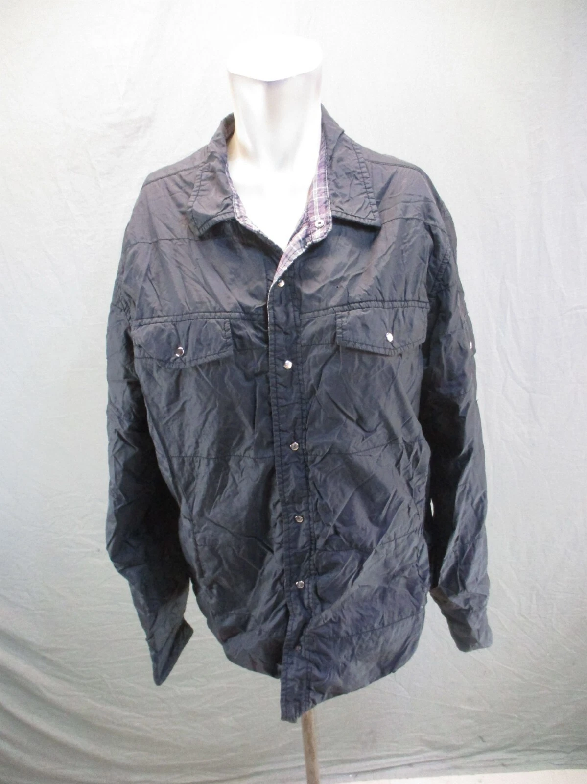 Prana Size M Mens Black Snap Up Pocket Snap Sleeve Collared Insulated Jacket 940