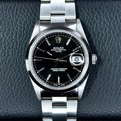 Rolex Oyster Perpetual SS Black Index Dial Smooth Bezel Oyster Band 34mm 15200