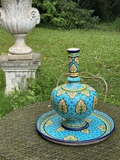 Carafe et son plateau . Décor d'inspiration persane . Émaux De Longwy fin XIX