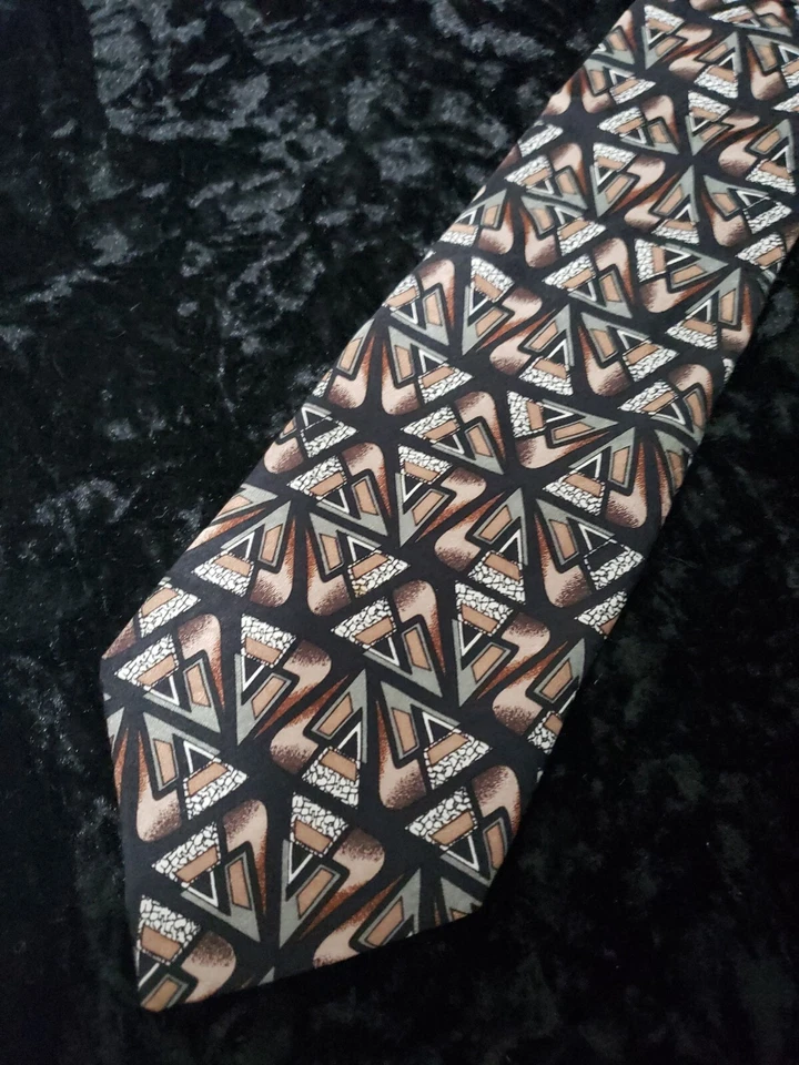 Corbata de cuello Martin Wong Napa Ca para hombre negra tostada seda geométrica hecha en EE. UU. ropa profesional Foto 2 de 4