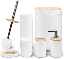 White Bathroom Accessories Set 6 Piece Bath Ensemble for Decorative Countertop