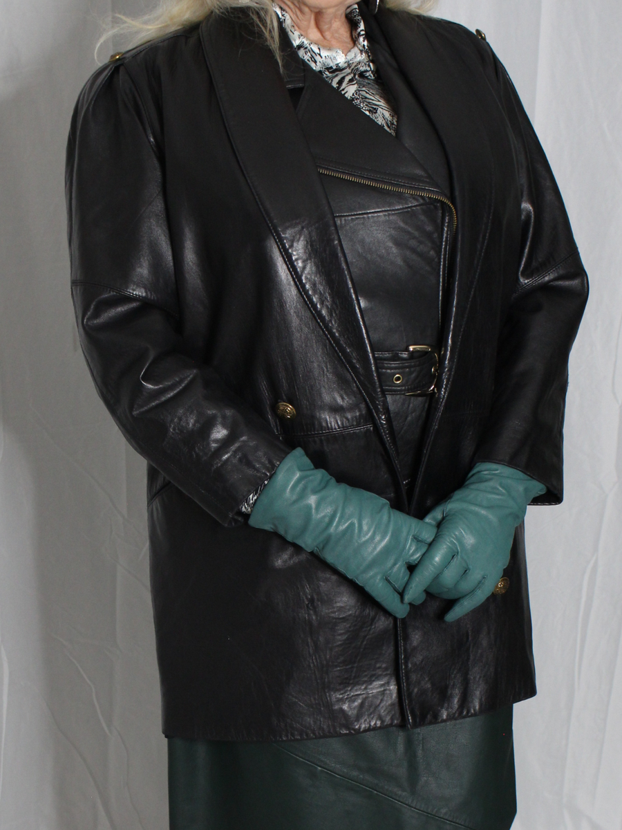 Womens Leather Coat Black L/XL? SOFT Lambskin Vintage 80s 90s Mob