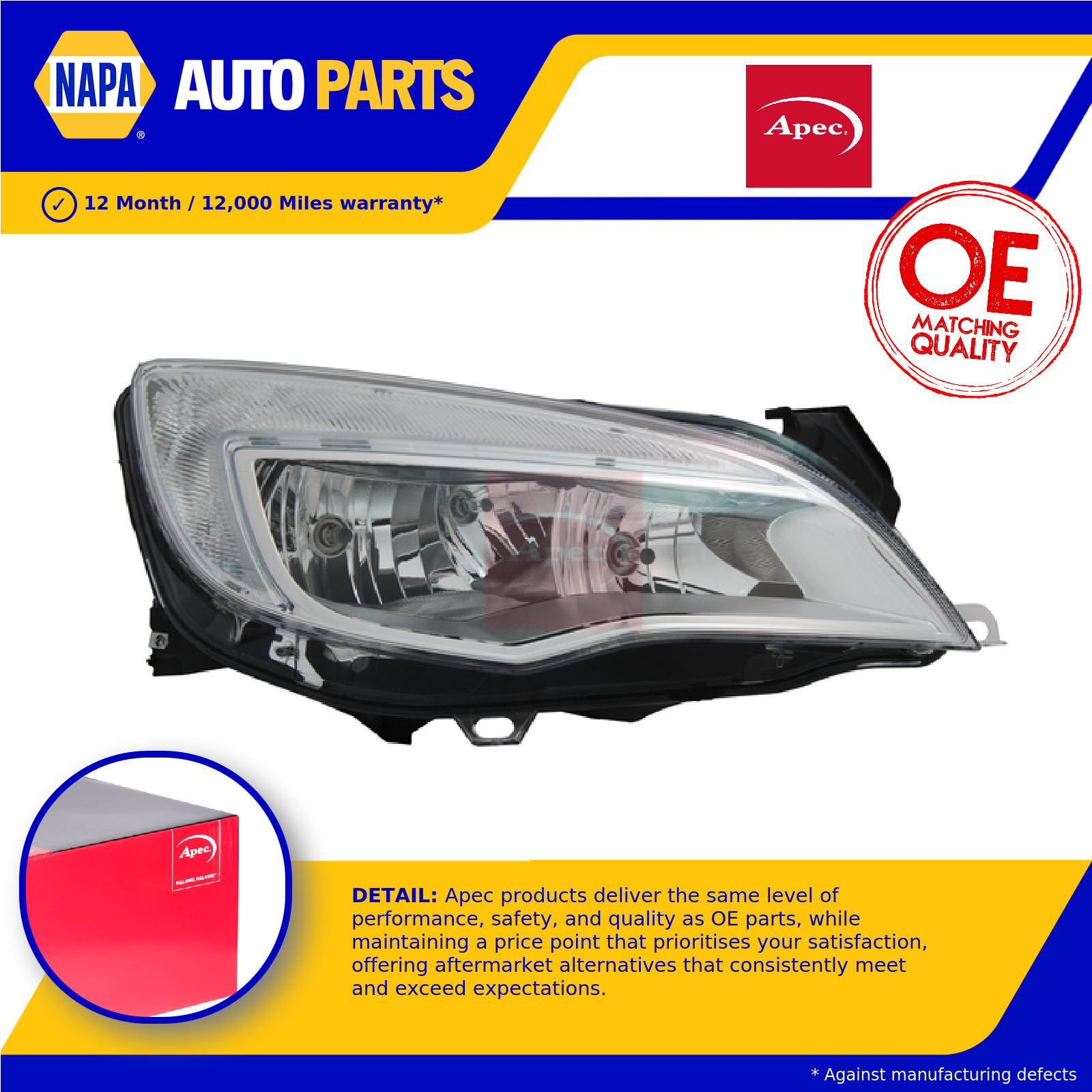 Headlight Headlamp Left ALH2357 Apec 1216181 13253646 Genuine Quality Guaranteed