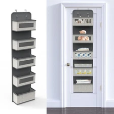Over The Door Hanging Organizer with 5 Big Pockets Wall Mount Fabric Back