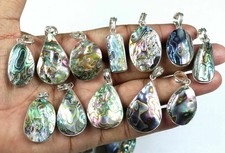 BULK !! Abalone Shell Gemstone Pendant Wholesale Lot 925 Silver Plated Jewelry