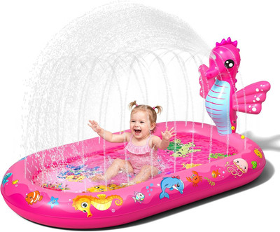 Splash Pad for Toddlers, 3-in-1 Seahorse Inflatable Baby Pool Sprinkler for Kids