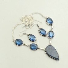 Lapis Lazuli Blue Topaz Gemstone Ethnic Necklace+Earring Jewelry 20 Gms AN 27893
