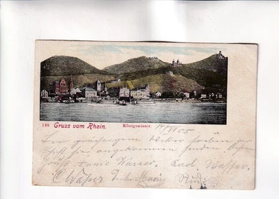 G151) Ansichtskarte, GRUSS vom RHEIN KÖNIGSWINTER - LITHO DAMPFER  alt ! 1905 - Bild 1 von 2