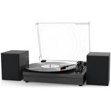 Record Player with Dual Stereo Speakers, Vinyl Record Player with 3 Speed Sup...