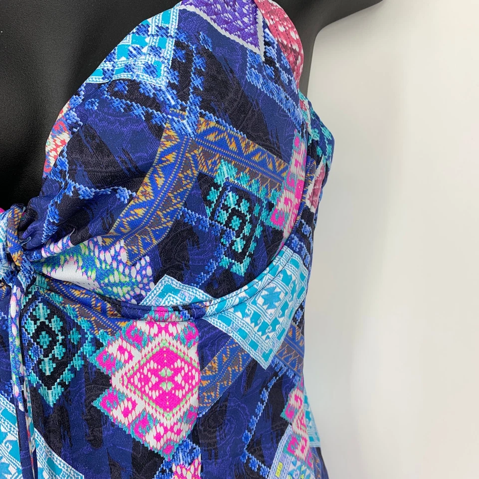 Traje de baño Sunseeker para mujer talla 12 B/C torcido delantero con aros una pieza azul rosa Foto 3 de 4