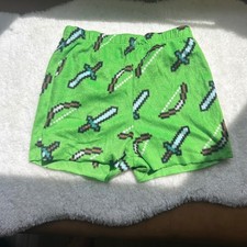 Minecraft Green Fuzzy Lounge Shorts Gaming Bow  Arrow Sword Pajama