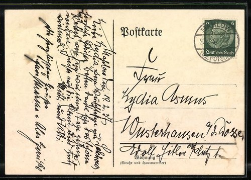 Widokówka Cięcie nożycowe, Wilk polowanie na świnię Jazda myśliwy 1937  - Zdjęcie 2 z 2