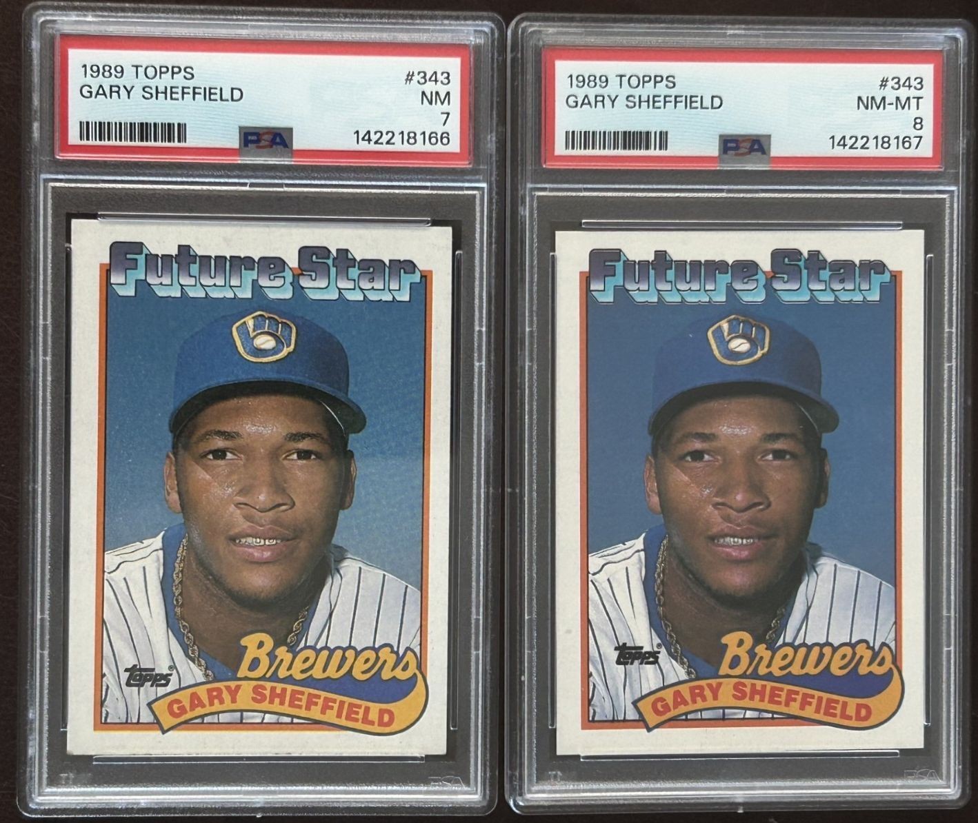 GARY SHEFFIELD 2 FUTURE STAR ROOKIE 1989 TOPPS PSA GRADED NM 8 & 7 RC LOT