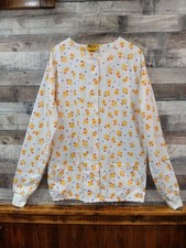 Scrubs Station Womens White Snap-Front Long-Sleeve Scrub Jacket W/Chicks, Sz Med