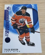 2020-21 SP Hockey ROOKIE AUTHENTICS BLUE # 122 TYLER BENSON “ERROR ON BACK” M300