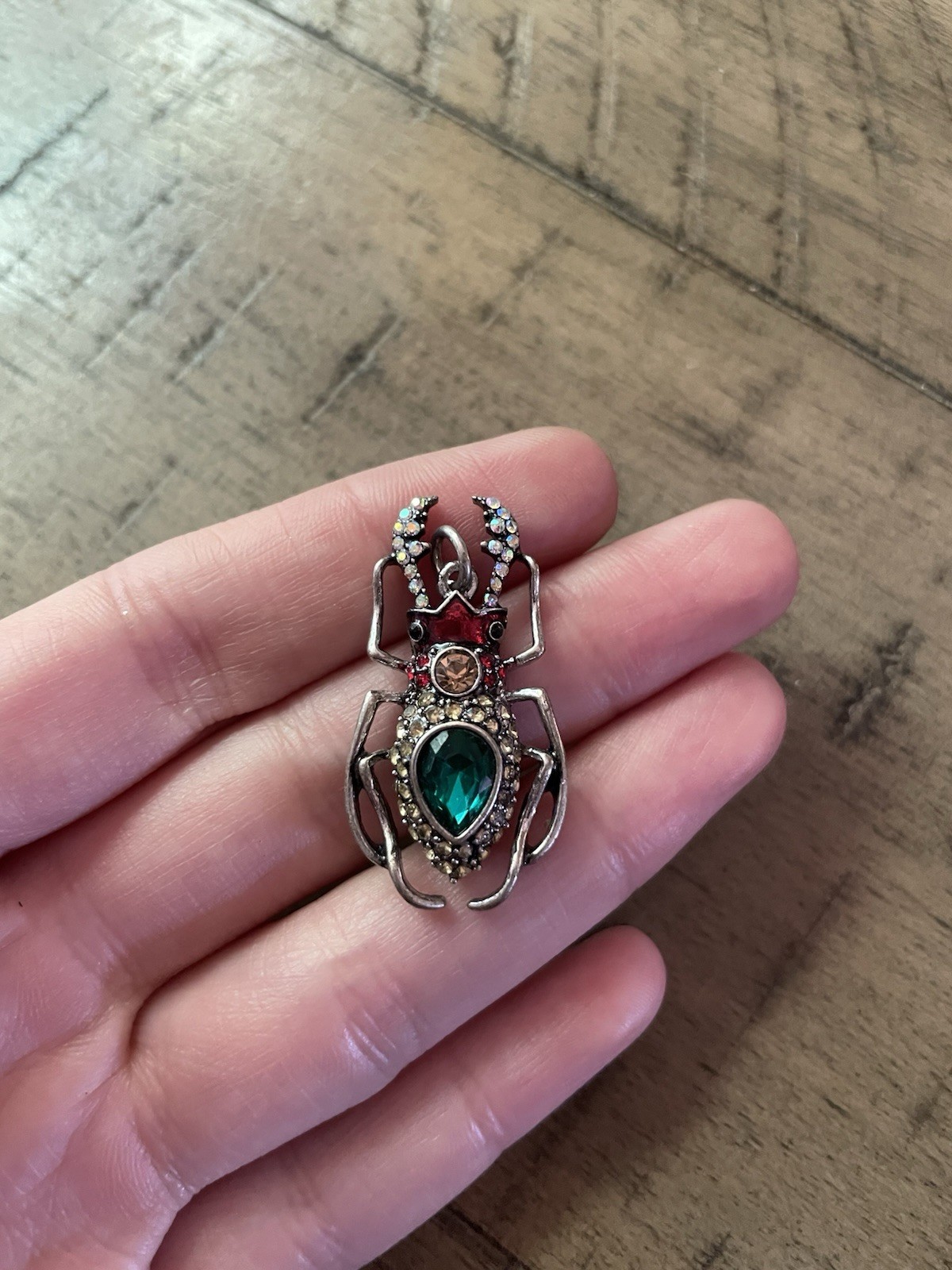 Insect Hand Sign Beetle Crystal Statement Pendant Charm Green Red Silver Yellow Animal ...