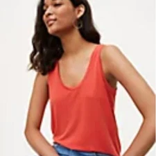 LOFT Petite Orange Mixed Media Tank