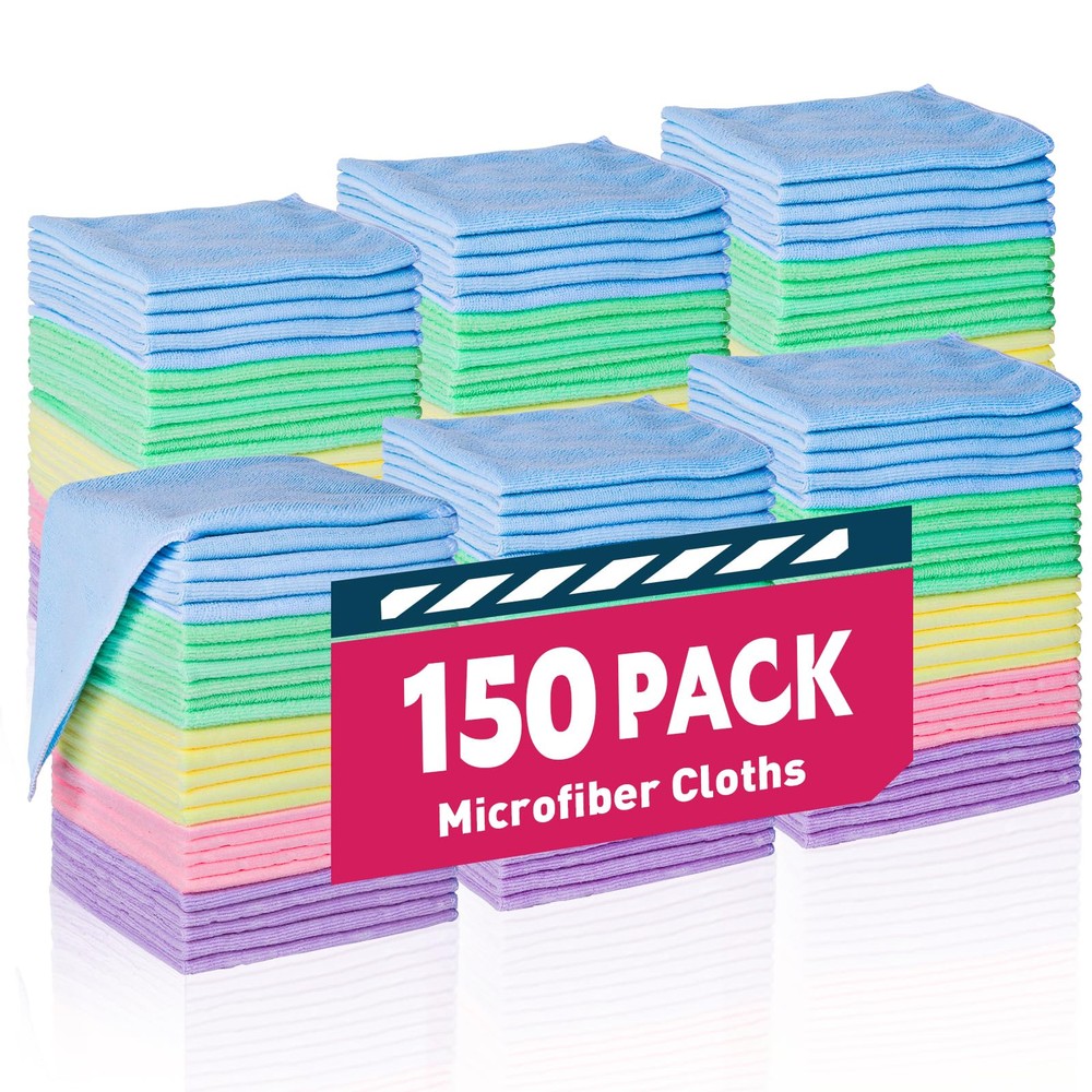 Microfiber Cleaning Cloths-150 Pack, Microfiber Towels Bulk, Microfiber Towel...