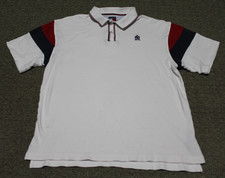 Y2K Tommy Hilfiger Crest Logo Color Block White Red Blue Polo Shirt Men's Large