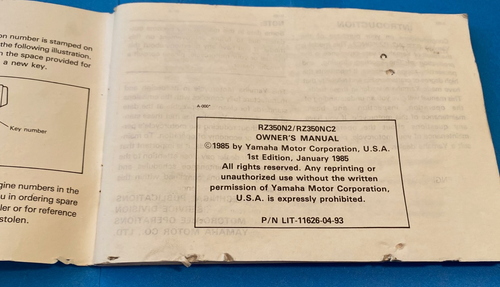 Yamaha RZ350 RZ350N2 RZ350NC2 OWNERS MANUAL - Foto 3 di 14