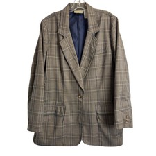 Liz Claiborne Lizwear Vintage Plaid Blazer Womens 14 Cotton Single Button Jacket