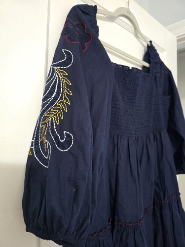 SACHIN & BABI 100% Cotton Lola Midnight Mini Dress Women’s L Smocked Embroidered - Picture 3 of 6