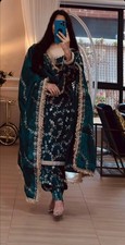 Fancy Designer Pure Silk Teal Blue Top Dhoti With Dupatta For Wedding Wear