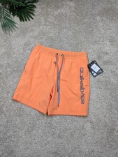 Quiksilver Swim Shorts Mens Small Orange Boxer Lined Quick Dry Trunks Elastic