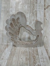 New Turkey Whitewash Carved Look Wood Cutout Sign Decor Thanksgiving Fall Autumn