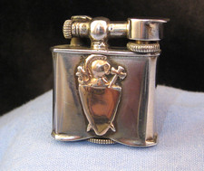 CLEAN ANTIQUE ART DECO KNIGHT SILVER GOLD PETROL POCKET LIFT ARM LIGHTER MEXICO