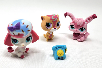 Littlest Pet Shop Figure Lot of 3 Pink Cat Rabbit, Prairie Dog, Cute Puppy Dog +