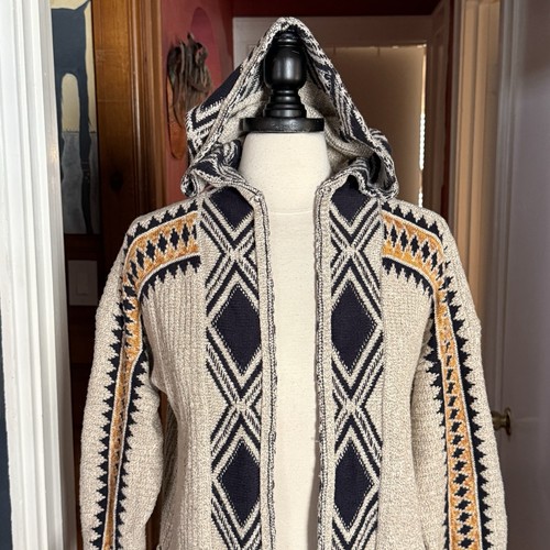 Cárdigan con Capucha Frente Abierto Marca Lucky Talla Grande Tribal Azteca Boho Mezcla de Algodón - Imagen 2 de 12