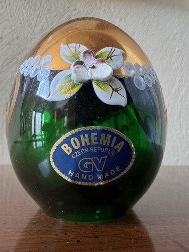 BOHEMIA Emerald-Green Czech Crystal EGG (24kt Trim,Hand-painted) 2.75” MINT - Picture 19 of 23