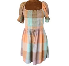 American Eagle Outfitters Dress Puff Sleeve Picnic Colorful Size S Mini Pockets