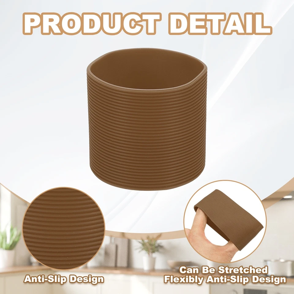 Bota Botella Agua Silicona 2 Piezas, Funda Protectora Antideslizante, Marrón Foto 3 de 4