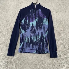 Smartwool Merino 250 Base Layer Top Womens Small Blue Pullover Trees 1/4 Zip