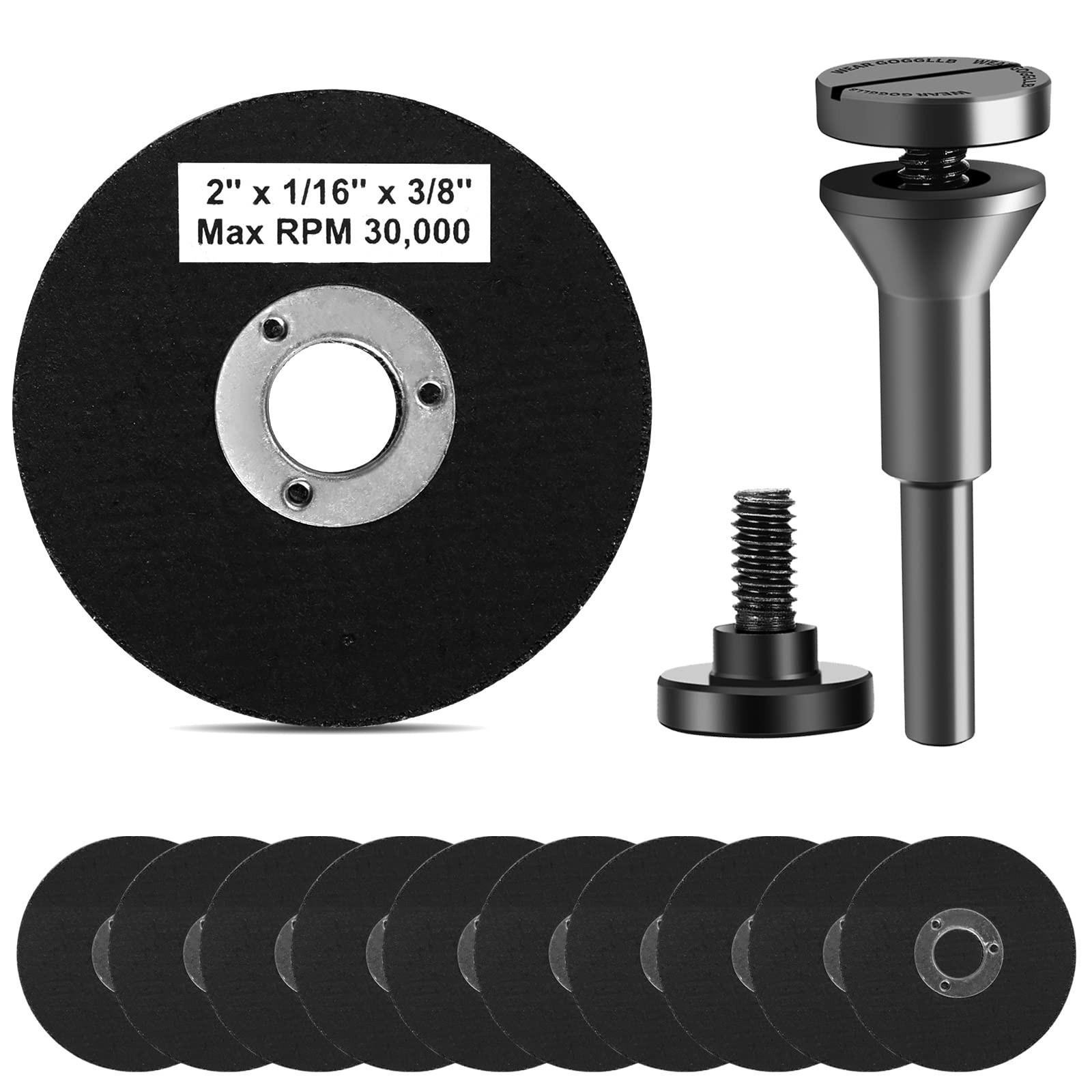 2" Die Grinder Cut-Off Wheel Set - 11 Pack, 3/8" Arbor, 1/4" Stem Mandrel, Metal
