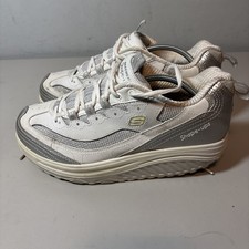 Scarpe sneakers SKECHERS Shape Ups donna fitness passeggio taglia UK 6 bianco argento 