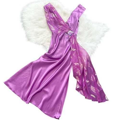 UNDERCOVER Maxi abito slip anni 90 Victoria’s Secret raso seta viola vintage etichetta oro